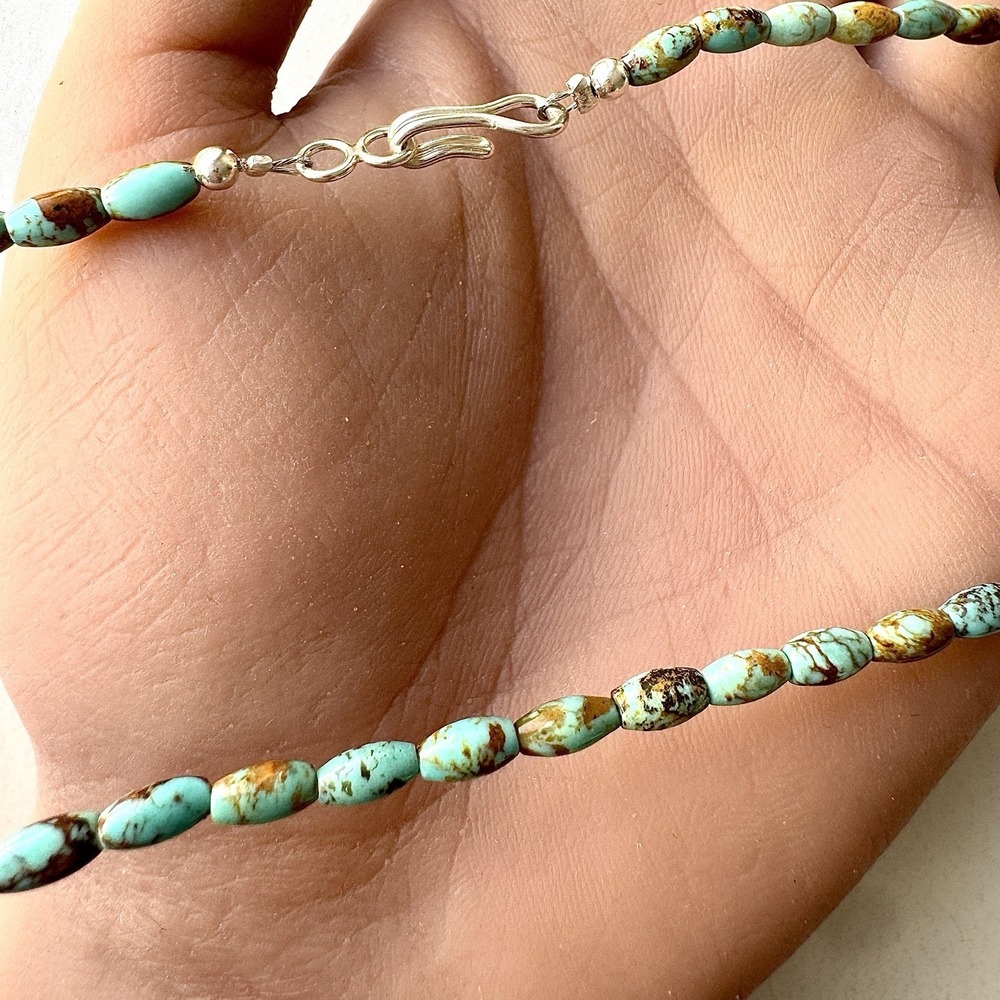 Navajo Turquoise Bead Necklace 18" Hand Strung Natural #8 Color Sterling Hook - Picture 2 of 6